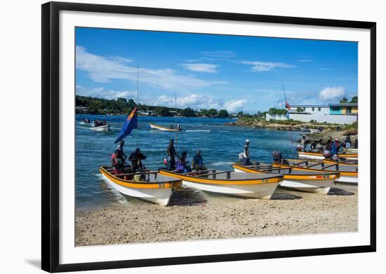 Banana boats transporting locals from Buka to Bougainville, Papua New Guinea, Pacific-Michael Runkel-Framed Photographic Print