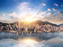 Hong Kong Skyline. Hongkong Hdr Aerial Cityscape with Sunset Sun. Amazing Panorama of Buildings And-Banana Republic images-Photographic Print