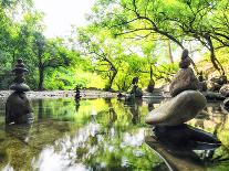 Zen Pond in Forest. Photography of Stone Towers, Peace and Calm Concept-Banana Republic images-Photographic Print