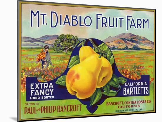 Bancroft, California, Mt. Diablo Fruit Farm Brand Pear Label-Lantern Press-Mounted Art Print