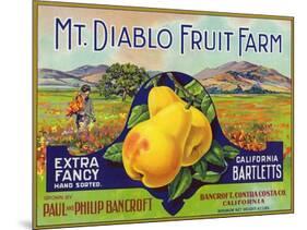 Bancroft, California, Mt. Diablo Fruit Farm Brand Pear Label-Lantern Press-Mounted Art Print