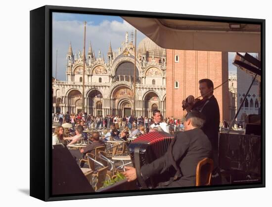 Band Playing for the Crowd in the Piazza San Marco, Venice, Italy-Janis Miglavs-Framed Stretched Canvas