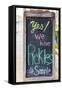 Bandera, Texas, USA. Chalkboard sign for pickles in the Texas Hill Country.-Emily Wilson-Framed Stretched Canvas