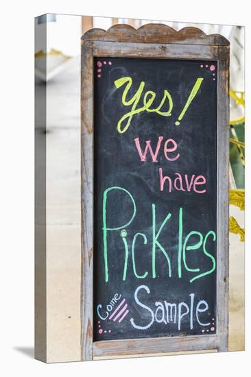 Bandera, Texas, USA. Chalkboard sign for pickles in the Texas Hill Country.-Emily Wilson-Stretched Canvas