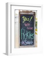 Bandera, Texas, USA. Chalkboard sign for pickles in the Texas Hill Country.-Emily Wilson-Framed Photographic Print