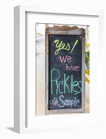 Bandera, Texas, USA. Chalkboard sign for pickles in the Texas Hill Country.-Emily Wilson-Framed Photographic Print