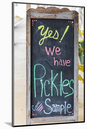 Bandera, Texas, USA. Chalkboard sign for pickles in the Texas Hill Country.-Emily Wilson-Mounted Photographic Print