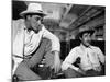 Bandido caballero by Richard Fleischer with Robert Mitchum and Gilbert Roland, 1956 (b/w photo)-null-Mounted Photo