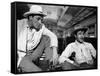 Bandido caballero by Richard Fleischer with Robert Mitchum and Gilbert Roland, 1956 (b/w photo)-null-Framed Stretched Canvas