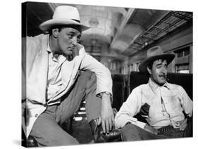 Bandido caballero by Richard Fleischer with Robert Mitchum and Gilbert Roland, 1956 (b/w photo)-null-Stretched Canvas