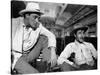 Bandido caballero by Richard Fleischer with Robert Mitchum and Gilbert Roland, 1956 (b/w photo)-null-Stretched Canvas