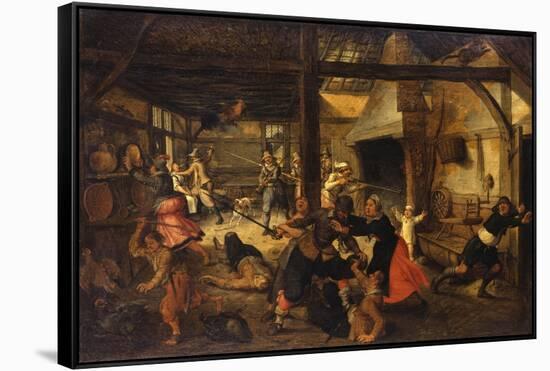 Bandits Attacking a Peasant Family in an Interior-Sebastian Vrancx-Framed Stretched Canvas