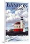 Bandon, Oregon - Coquille River Lighthouse (Version 2)-Lantern Press-Framed Art Print