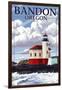 Bandon, Oregon - Coquille River Lighthouse (Version 2)-Lantern Press-Framed Art Print