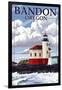 Bandon, Oregon - Coquille River Lighthouse (Version 2)-Lantern Press-Framed Art Print