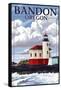 Bandon, Oregon - Coquille River Lighthouse (Version 2)-Lantern Press-Framed Stretched Canvas