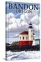 Bandon, Oregon - Coquille River Lighthouse (Version 2)-Lantern Press-Stretched Canvas