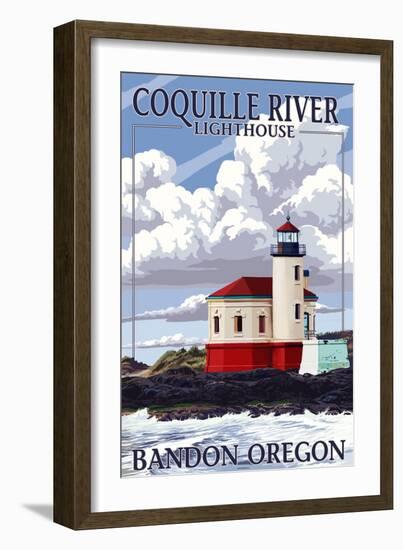 Bandon, Oregon - Coquille River Lighthouse-Lantern Press-Framed Art Print