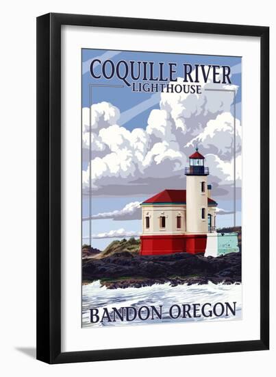 Bandon, Oregon - Coquille River Lighthouse-Lantern Press-Framed Art Print