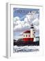Bandon, Oregon - Coquille River Lighthouse-Lantern Press-Framed Art Print