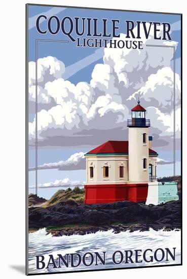 Bandon, Oregon - Coquille River Lighthouse-Lantern Press-Mounted Art Print