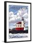 Bandon, Oregon - Coquille River Lighthouse-Lantern Press-Framed Art Print