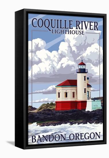 Bandon, Oregon - Coquille River Lighthouse-Lantern Press-Framed Stretched Canvas