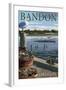 Bandon, Oregon - Crab and Oysters on Dock-Lantern Press-Framed Art Print