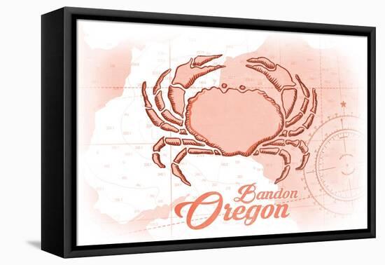 Bandon, Oregon - Crab - Coral - Coastal Icon-Lantern Press-Framed Stretched Canvas
