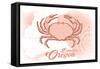 Bandon, Oregon - Crab - Coral - Coastal Icon-Lantern Press-Framed Stretched Canvas