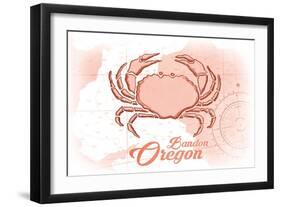 Bandon, Oregon - Crab - Coral - Coastal Icon-Lantern Press-Framed Art Print