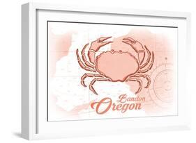 Bandon, Oregon - Crab - Coral - Coastal Icon-Lantern Press-Framed Art Print