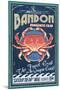 Bandon, Oregon - Dungeness Crab Vintage Sign-Lantern Press-Mounted Art Print