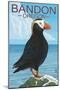 Bandon, Oregon - Puffin (Version 2)-Lantern Press-Mounted Art Print