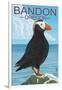 Bandon, Oregon - Puffin (Version 2)-Lantern Press-Framed Art Print