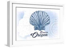 Bandon, Oregon - Scallop Shell - Blue - Coastal Icon-Lantern Press-Framed Art Print