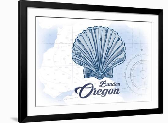 Bandon, Oregon - Scallop Shell - Blue - Coastal Icon-Lantern Press-Framed Art Print