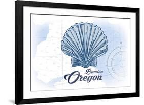 Bandon, Oregon - Scallop Shell - Blue - Coastal Icon-Lantern Press-Framed Art Print