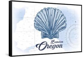 Bandon, Oregon - Scallop Shell - Blue - Coastal Icon-Lantern Press-Framed Stretched Canvas