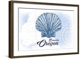 Bandon, Oregon - Scallop Shell - Blue - Coastal Icon-Lantern Press-Framed Art Print