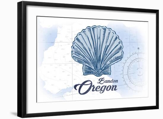 Bandon, Oregon - Scallop Shell - Blue - Coastal Icon-Lantern Press-Framed Art Print