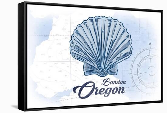 Bandon, Oregon - Scallop Shell - Blue - Coastal Icon-Lantern Press-Framed Stretched Canvas