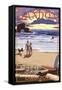 Bandon, Oregon - Sunset and Beach-Lantern Press-Framed Stretched Canvas