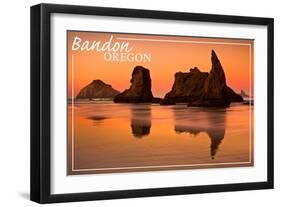 Bandon, Oregon Sunset-Lantern Press-Framed Art Print