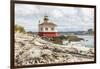 Bandon, Oregon, USA. Beach logs and the Coquille River Lighthouse on the Oregon coast.-Emily Wilson-Framed Photographic Print