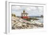 Bandon, Oregon, USA. Beach logs and the Coquille River Lighthouse on the Oregon coast.-Emily Wilson-Framed Photographic Print