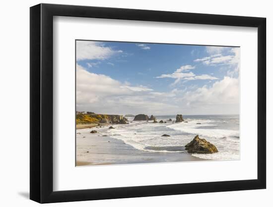 Bandon, Oregon, USA. Sea stacks and surf on Bandon Beach on the Oregon coast.-Emily Wilson-Framed Photographic Print