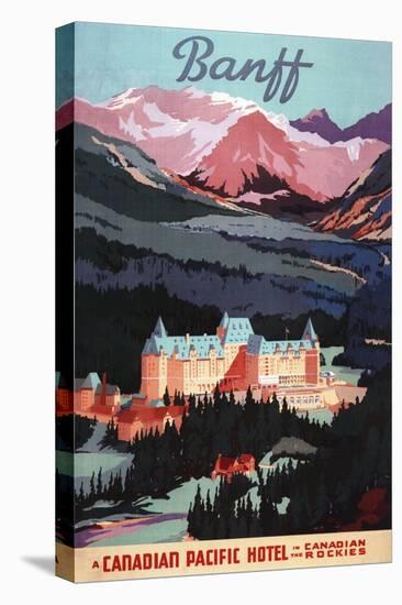 Banff, Alberta, Canada - Overview of the Banff Springs Hotel Poster-Lantern Press-Stretched Canvas