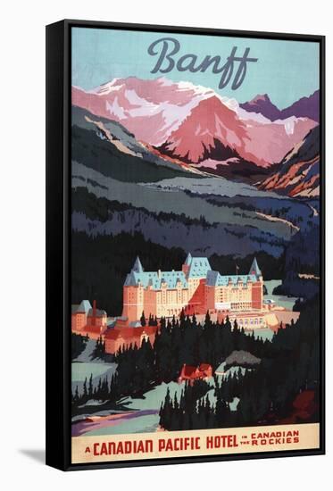 Banff, Alberta, Canada - Overview of the Banff Springs Hotel Poster-Lantern Press-Framed Stretched Canvas