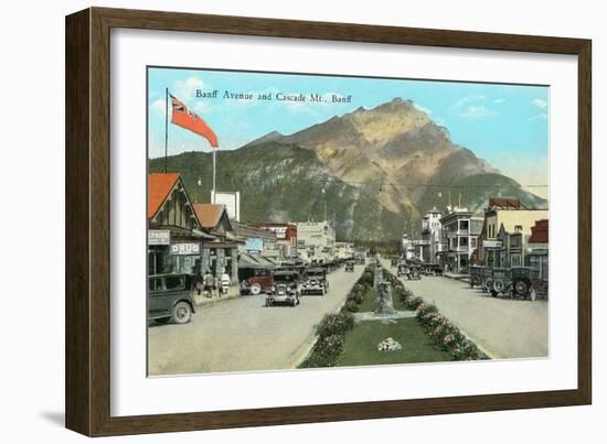 Banff Avenue and Mt. Cascade-null-Framed Art Print